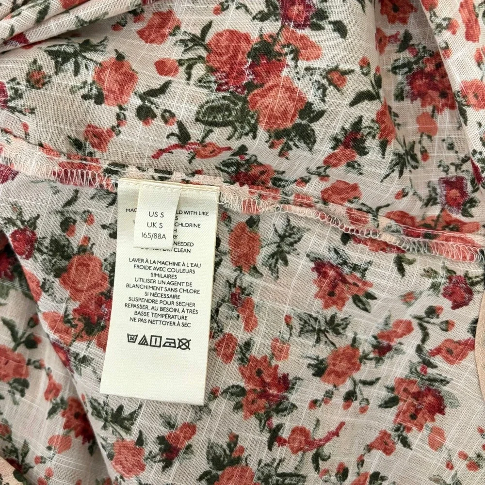 FREE PEOPLE Meant To‎ Be Blouse Floral Vintage Combo Ruffled Smocked Small